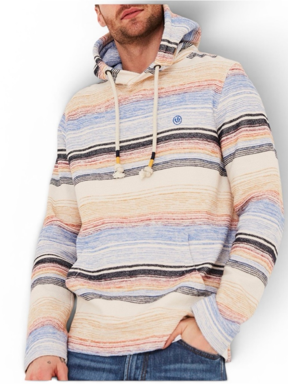 Fat Face Men's Striped Hooded Pullover - Cream, Blue & Peach